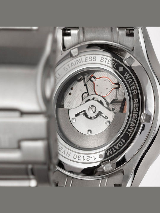 Jacques Lemans Hybromatic Herrenuhr 43mm Automatisch mit Silber Metallarmband