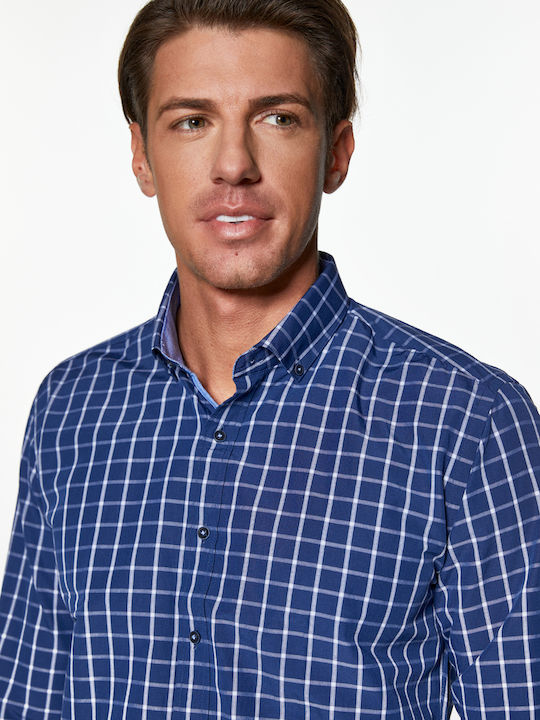 Snta Shirt with Long Sleeve Plaid Sea's Blue - Plaid