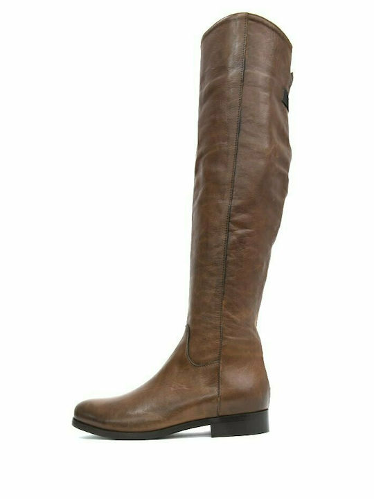 LADY SHOES LEATHER LONG BOOTS WOMEN LADY SHOES ΚΑΦΕ (518M-B92-SAV)