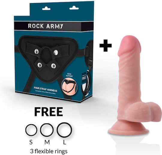 Rock Army Panzer Gurtzeug mit Dildo 17cm in Hautfarbe