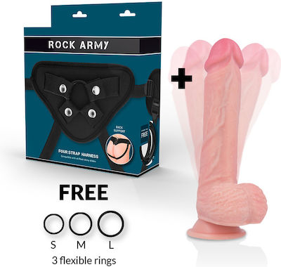 Rock Army Hawk Gurtzeug mit Einzeln Dildo 22cm und Vibration in Fleisch Farbe