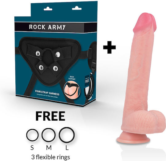 Rock Army Kingcobra Gurtzeug mit Dildo 24cm und Vibration in Hautfarbe