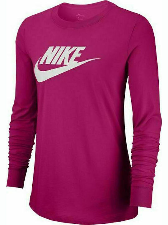 Nike Essential Damen Sportlich Baumwolle Bluse Langärmelig Fuchsie