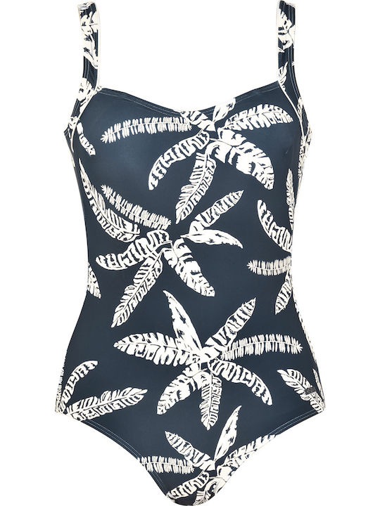 One Piece Swimsuit with Light Padding for Large Bust Navy Blue