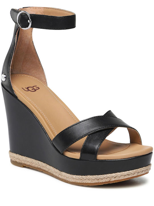Ezrah Women's Leather Ankle Strap Platforms Black