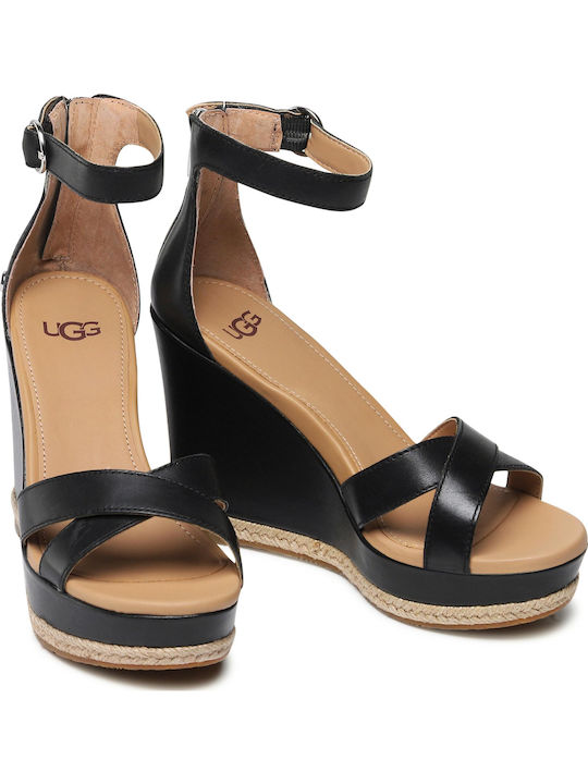 Ezrah Women's Leather Ankle Strap Platforms Black