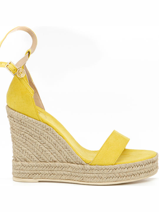 Mykonos 789 Women's Suede Ankle Strap Platforms Yellow