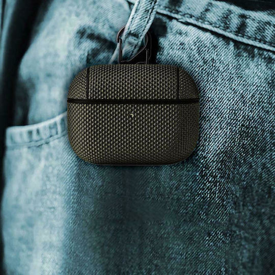 Hurtel Nylon Hard Θήκη Υφασμάτινη με Γάντζο σε Γκρι χρώμα για Apple AirPods Pro