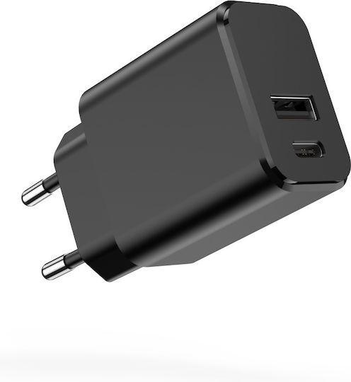 Setty Charger Without Cable with USB-A Port and USB-C Port 20W Power Delivery / Quick Charge 3.0 Whites (GSM106082)