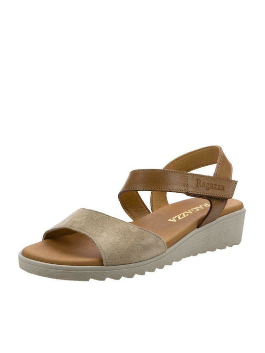 Women's Leather Ankle Strap Platforms Tan/beige