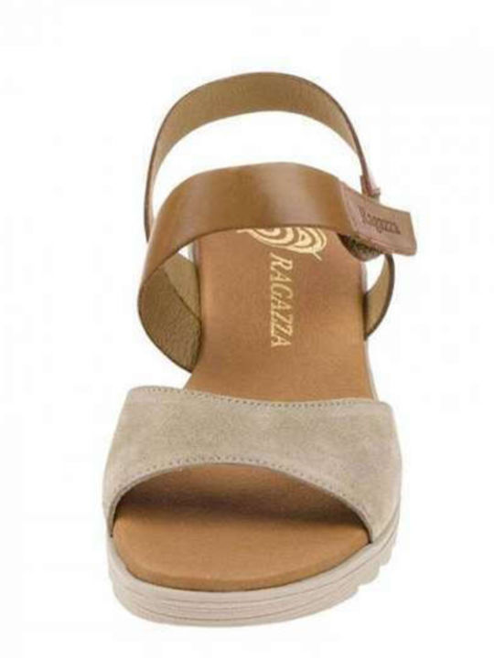 Women's Leather Ankle Strap Platforms Tan/beige