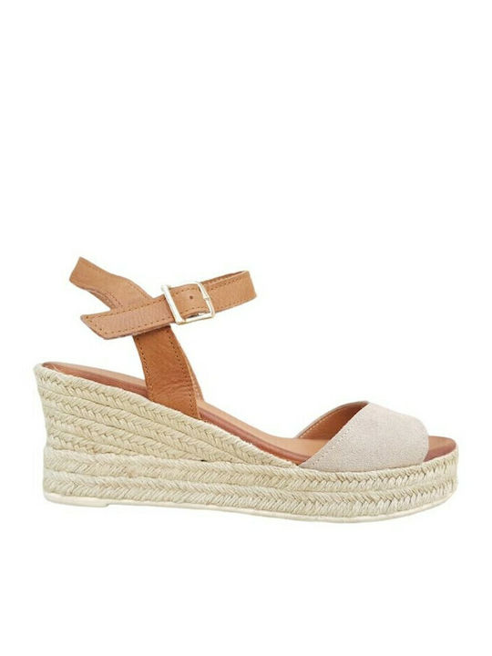 Women's Leather Ankle Strap Platforms Beige
