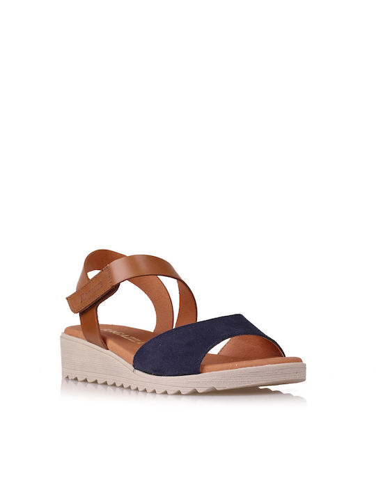 Women's Leather Platform Shoes Μπλε / Καφέ