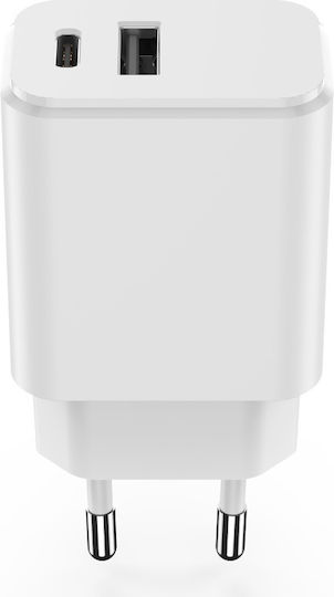 Setty Wireless Charger with USB-A and USB-C Output Ports 20W Power Delivery / Quick Charge 3.0 White