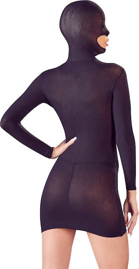 Mandy Mystery Open Breasts Mini Dress with Hood - Black