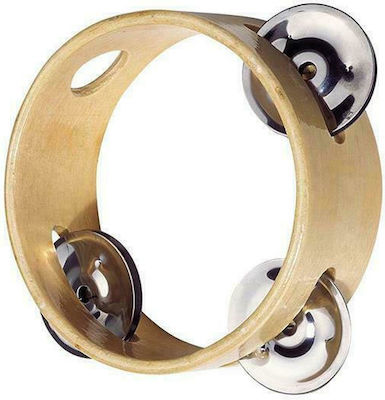 Beige Wooden Handheld Tambourine Jingles in Single Row