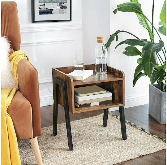 Wooden Bedside Table with Metallic Legs 42x35x52cm