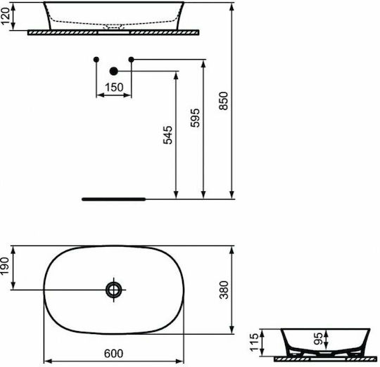 Ideal Standard Ipalyss Επικαθήμενος Νιπτήρας Πορσελάνης 60x38x12cm Pomegranate