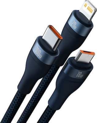 Baseus Flash Series II Braided USB to Lightning / Type-C / micro USB 1.2m Cable Blue (CASS030103)