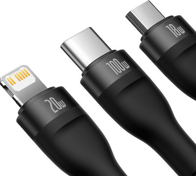 Baseus Flash Series II Braided USB to micro USB / Type-C / Lightning Cable Μαύρο 1.2m (CASS030101)