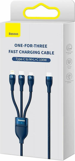 Baseus Flash Series II Braided USB to Lightning / Type-C / micro USB Cable Μπλε 1.5m (CASS030203)