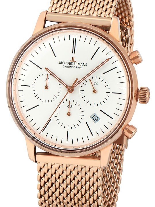 Jacques Lemans Retro Classic Ρολόι Μπαταρίας με Μεταλλικό Μπρασελέ