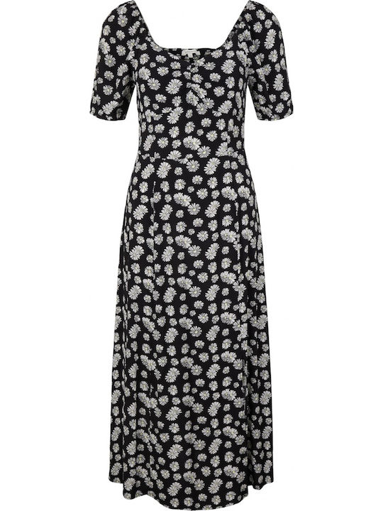 Summer Midi Dress Black Daisy Print