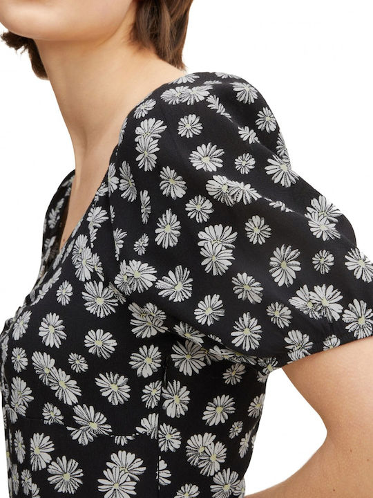 Summer Midi Dress Black Daisy Print