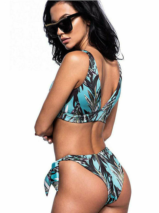 Bluepoint Sports Bra Bikini Top Pastel Palm Turquoise Floral