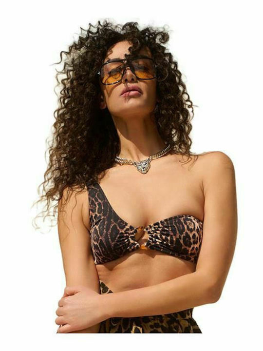 Rock Club One Shoulder Bikini Top Multicolour Animal Print