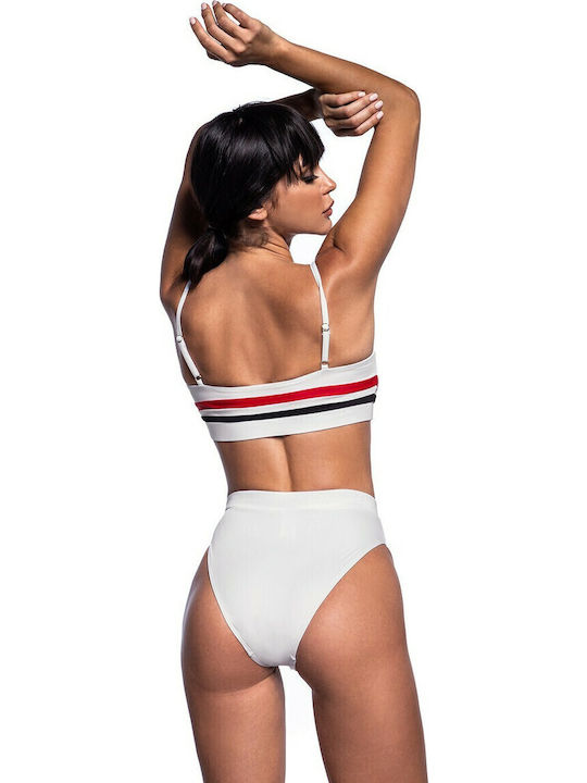 Sports Bra Bikini Top with Adjustable Straps White Striped