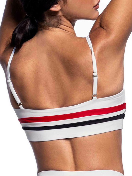 Sports Bra Bikini Top with Adjustable Straps White Striped