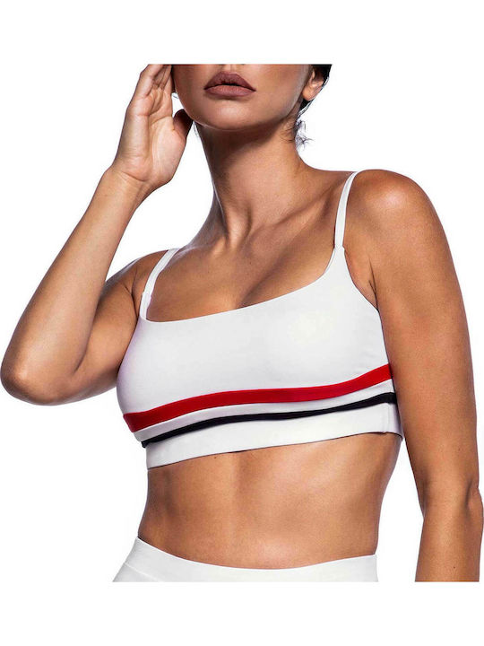 Sports Bra Bikini Top with Adjustable Straps White Striped