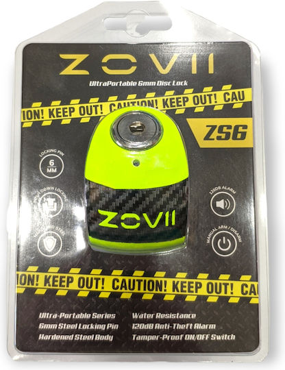 Zovii ZS6 Motorcycle Disc Brake Lock with Alarm & 6mm Pin in Green