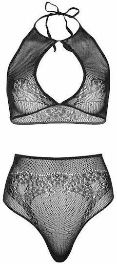Leg Avenue Halter Crop Top & Thong Panty Black
