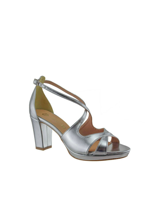 Stefania Women's Sandals Silver with Chunky High Heel