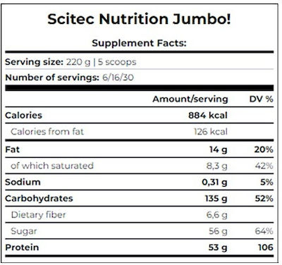 Scitec Nutrition Jumbo Drink Powder With 6 Carbohydrates with Flavor Chocolate 3.52kg