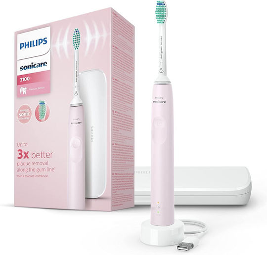 Sonicare 3100 Elektrische Zahnbürste mit Bürsten-Timer, Drucksensor & Reiseetui Sugar Rose