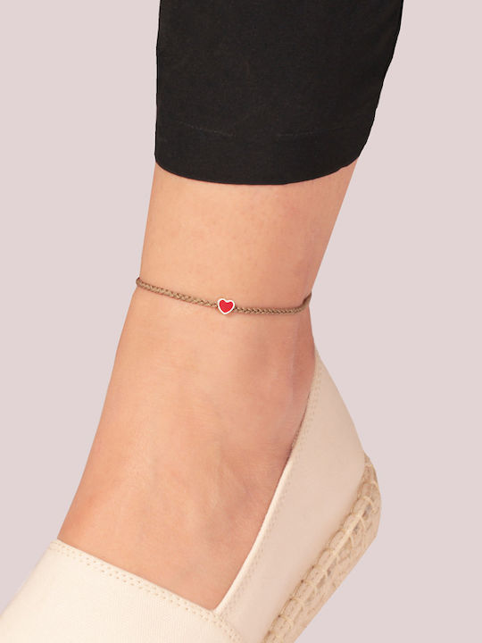 Ankle bracelet silver cord Heart