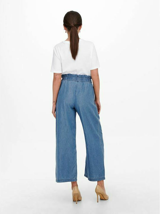 Only Women's High-waisted Denim Trousers with Elastic Blue