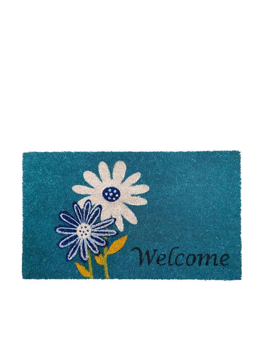 Etoile Non-Slip Rubber Doormat Flowers Petrol 40x60cm