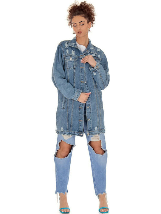 Lang Damen Jeansjacke Blau