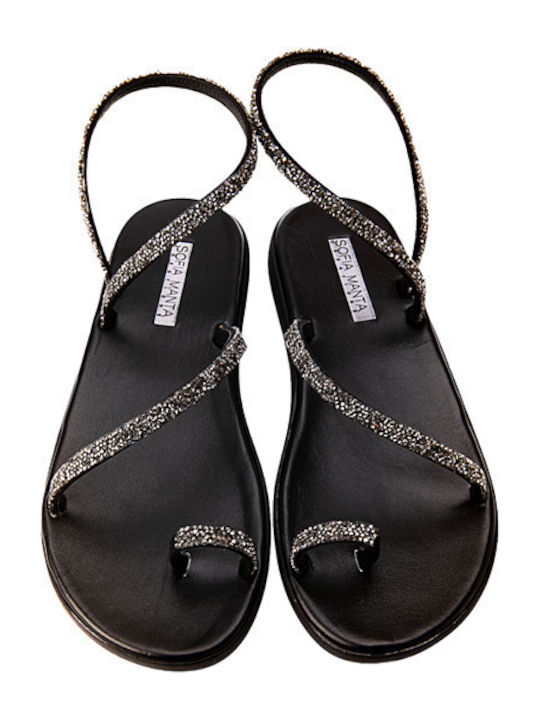 Leder Flache Sandalen für Damen Flatforms Black/Gun