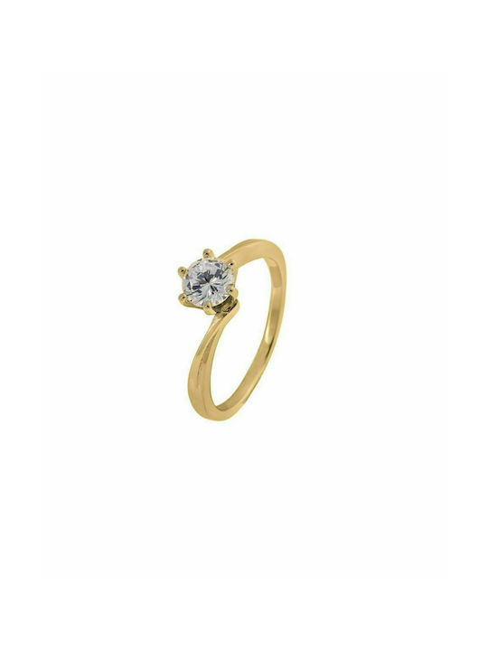 Prince Silvero Single Stone Ring of Yellow Silver Gold Plated