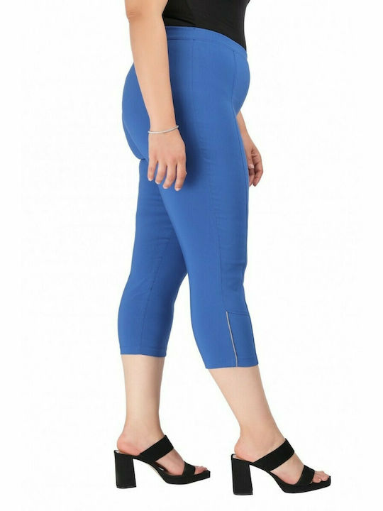 Dina Damen Hochgeschnittene Stoff Capri Hose mit Gummizug Blau