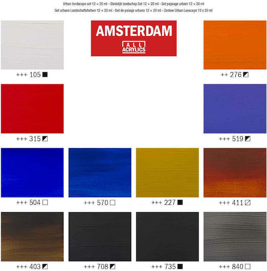 Royal Talens Amsterdam All Acrylics Standard Urban Landscape Acrylic Paint Set in Multicolour color 20ml 12pcs