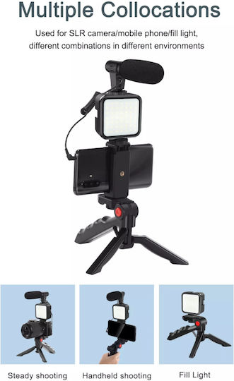 Yunteng AY-49 Selfie Stick Τρίποδο Κινητού Bluetooth με Φωτισμό Μαύρο
