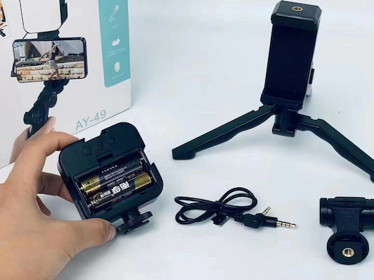 Yunteng AY-49 Selfie Stick Τρίποδο Κινητού Bluetooth με Φωτισμό Μαύρο