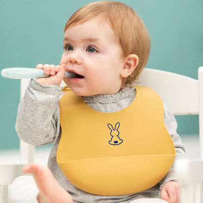 Nattou Waterproof Bib Silicone with Button & Pocket Ochre