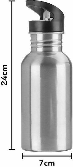 Kids Water Bottle Spiderman Stainless Steel with Straw Silver 600ml